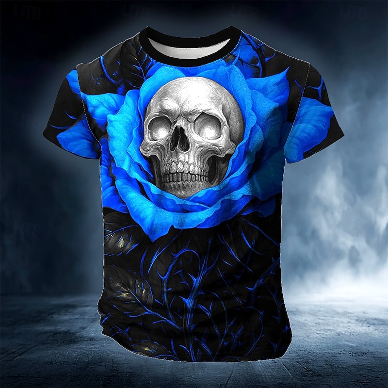 Halloween Men's Skull T Shirt Short Sleeve T shirt 3D Print Crew Neck Shirt Exaggerated Designer Horror Party Street Daily White Red Navy Blue Summer Spring Clothing Apparel S M L XL XXL XXXL3