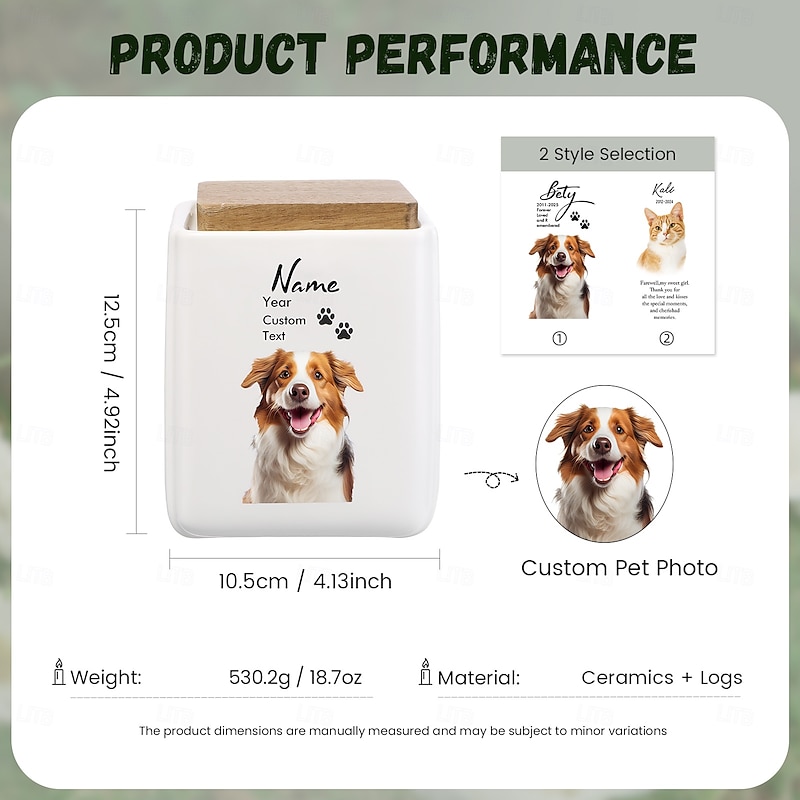 Personalized Pet Cremation Urn, Custom Memorial Gift Name Year Text Photo Ceramic Ashes Box for Dog Cat Memorial Keepsake2