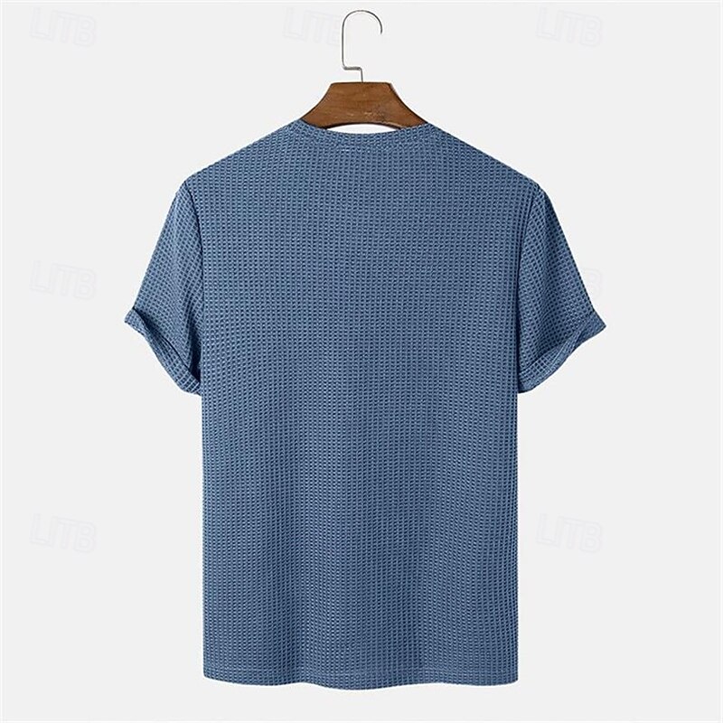 Men's Waffle Tee T Shirt Tee Short Sleeve Shirt Short Sleeve Crew Neck Summer Plain Fashion Designer Basic Jacquard Vacation Street Going out Blue Camel Beige Top Tee for Men2