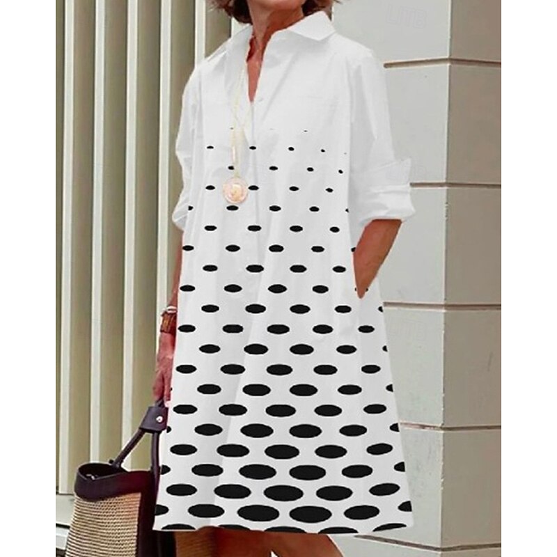 Women's Midi Dress Shirt Dress Casual Dress Fashion Modern Daily Beach Weekend Regular Fit Dot Long Sleeve Shirt Collar Black White Red Spring Fall2