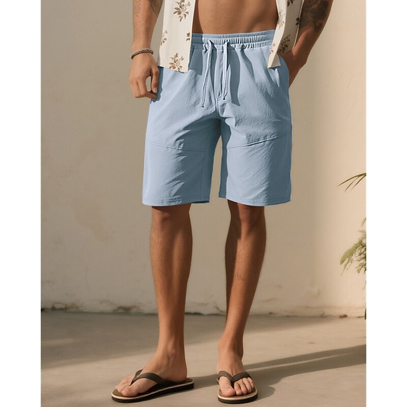 Men's Shorts Summer Shorts Casual Shorts Pocket Elastic Waist Drawstring Plain Comfort Breathable Knee Length Outdoor Vacation Sport Casual Sky Blue Khaki Micro-elastic3