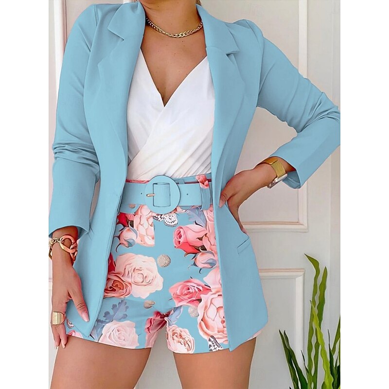 Women's Active Fashion Blazer Blazer Suits Long Sleeve Shirt Collar Solid Color Print Business Wear to work Pink Army Green Red Summer Regular Fit3