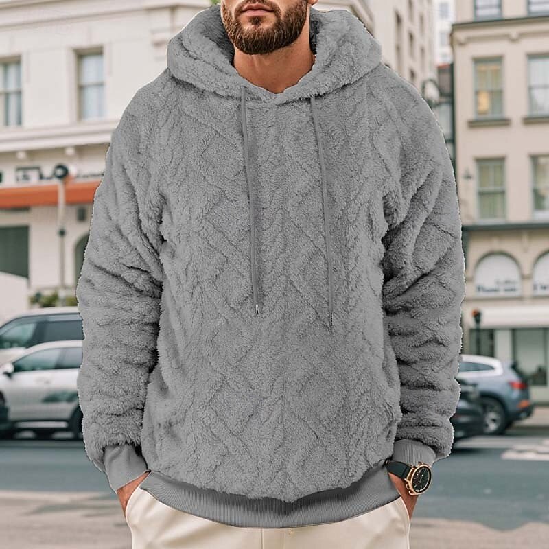 Men's Hoodie Fleece Hoodie Sherpa Fleece Hoodie Apricot Reddish brown Black Gray Light Blue Hooded Standing Collar Plain Oversized Casual Daily Holiday Polyester Fleece Streetwear Cool Sportswear4