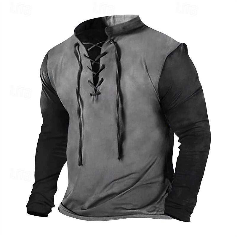 Men's Sweatshirt Wine Blue Khaki Gray Standing Collar Color Block Lace up Sports & Outdoor Daily Holiday Polyester Streetwear Basic Casual Spring Autumn / Fall Clothing Apparel Hoodies Sweatshirts4