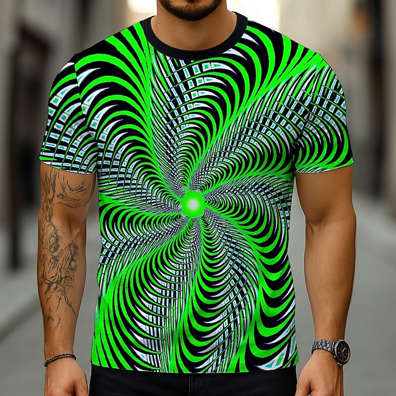 Men's Geometric Optical Illusion 3D T Shirt Short Sleeve T shirt 3D Print Crew Neck Shirt Exaggerated Designer Party Street Casual Yellow Navy Blue Blue Summer Spring All Seasons Clothing Apparel S M