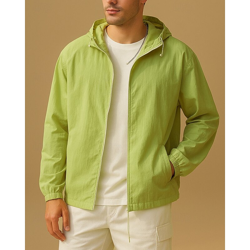 Men's Windbreaker Softshell Jacket Hiking Jacket Outdoor Sun Protection Quick Dry Lightweight Breathable Hiking Outfits Hiking Clothes Summer Spring Jacket Tennis Golf Running Solid Color Black White3