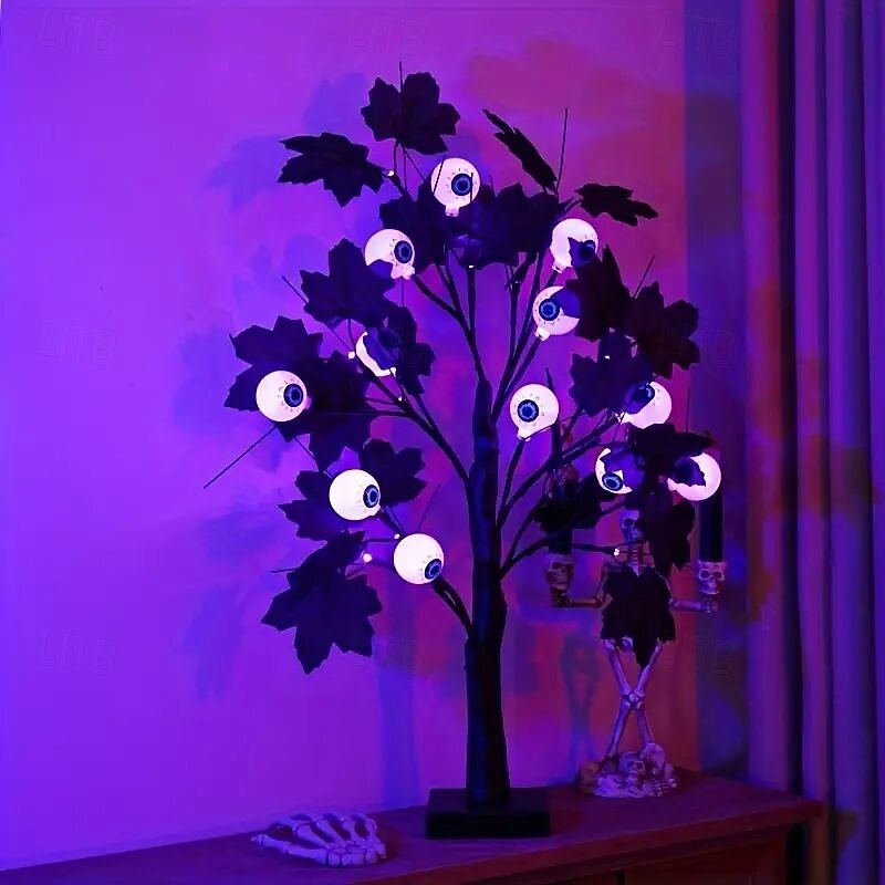 LED Halloween Eyeball Tree Lights Ghost Pumpkin Ghost Festival Tree Lights USB/Battery Powered Halloween Party Home Room Scene Decoration Lights