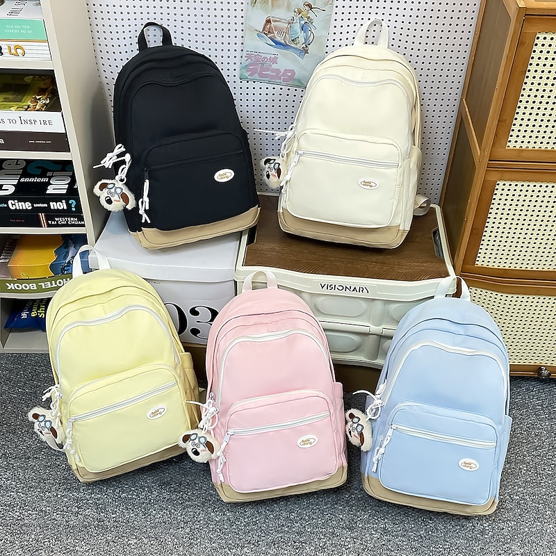 Cute Pastel School Backpack for Girls – Lightweight Waterproof Bookbag with Plush Charm for Elementary and Middle School