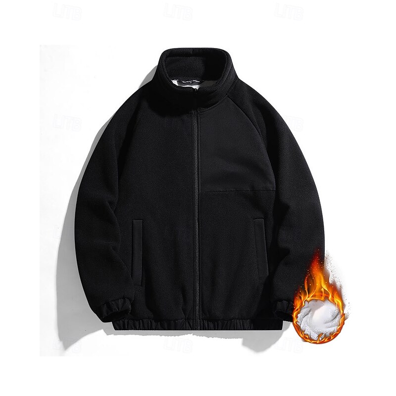 Men's Outdoor Jacket Hiking Jacket Fleece Jacket Winter Outdoor Patchwork Thermal Warm Top Black White Khaki4