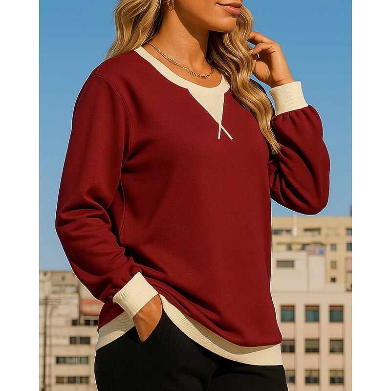 Women's Pullover Sweatshirt Casual Tops Long Sleeve Top Athleisure Patchwork Sun Protection Windproof Hiking Workout Athletic Sportswear Activewear Wine Red Black Yellow3