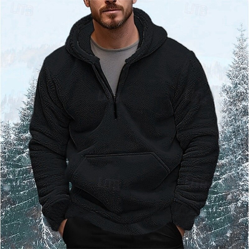 Men's Hoodie Quarter Zip Hoodie Fleece Hoodie Sherpa Fleece Hoodie Black White Navy Blue Blue Gray Hooded Plain Pocket Sports & Outdoor Casual Daily Polyester Streetwear Cool Sportswear Winter3