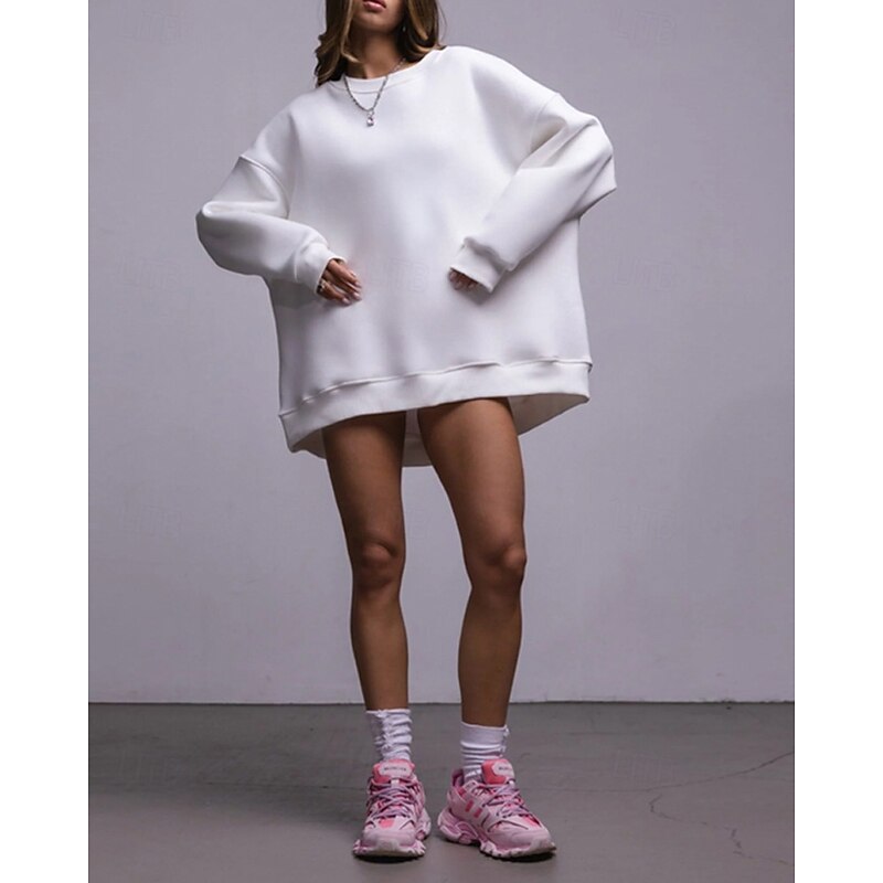 Women's Pullover Sweatshirt Sweatshirts Plain Streetwear Casual Long Sleeve Crew Neck Regular Tops Street Holiday Going out White Pink Light Grey Fall Winter3
