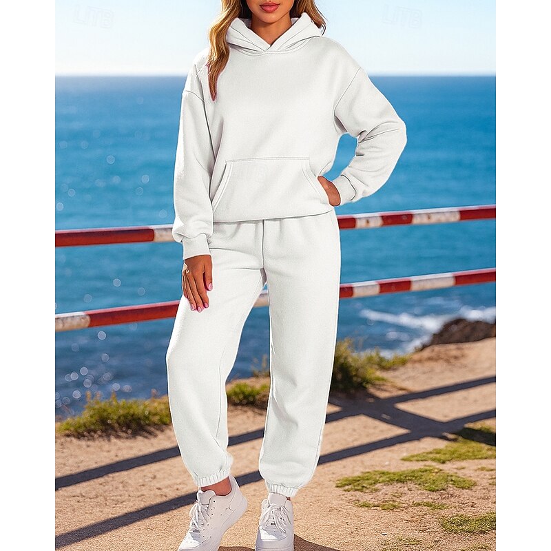 Women's Tracksuit Track Shorts Short Sweatpants Pocket Solid Colored Clothing Suit Fall Black White Gym Training Running Lightweight Long Sleeve Sport Activewear Micro-elastic Loose Fit4