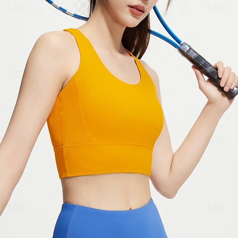 Women's Solid Colored Tennis Shirt Tennis Tank Top Sports Bra 1 PC Sleeveless Criss Cross Sporty Reduces Chafing High Elasticity Professional Tennis Running Fitness Strap U Neck Sports Bra Tank Top