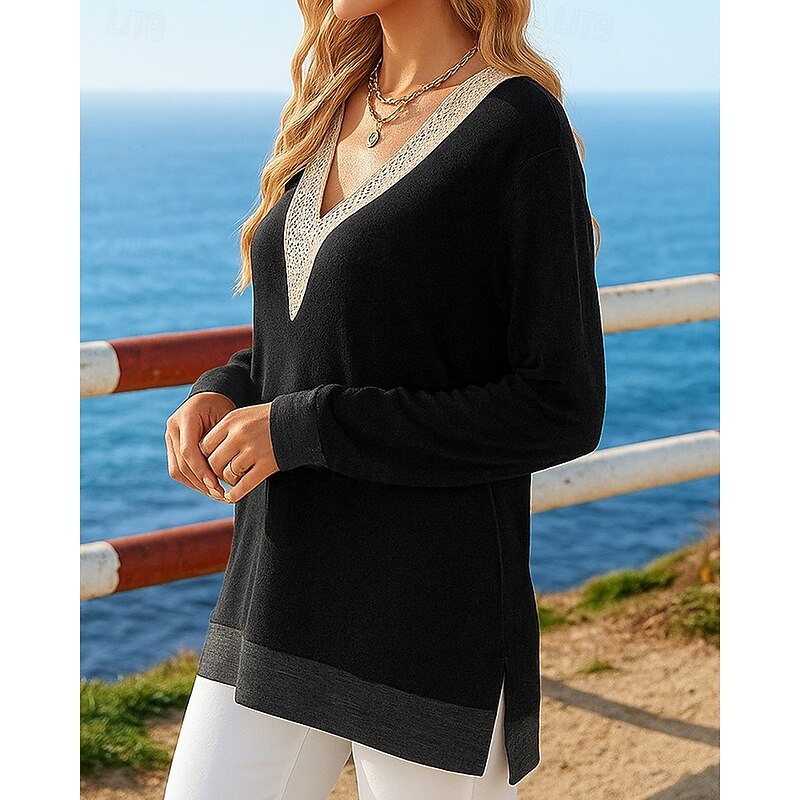 Women's Pullover Sweatshirt Casual Tops Long Sleeve Top Athleisure Fall V Neck Solid Colored Fashion Outdoor Jogging Running Sportswear Activewear Black Blue Green2