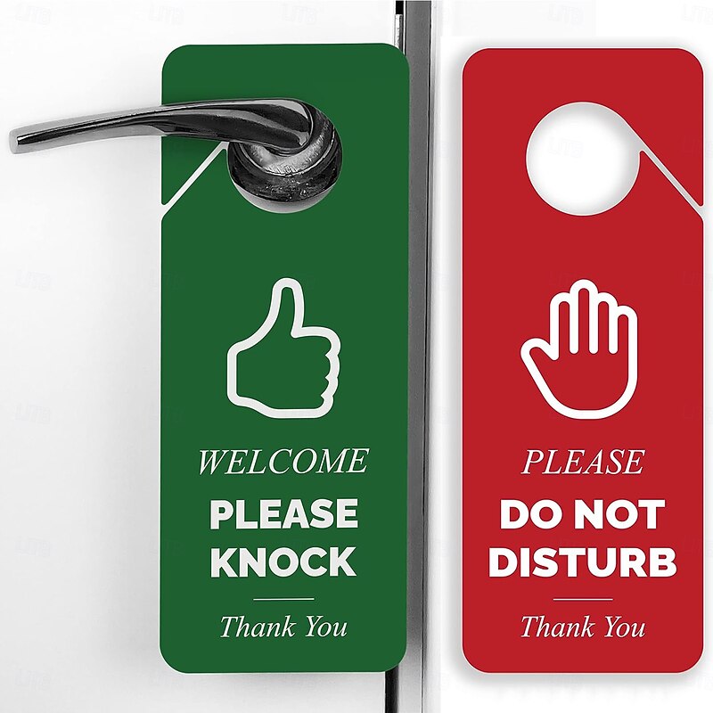 Do Not Disturb Door Hanger Sign - Double Sided Red and Green Please Do Not Disturb and Welcome Please Knock. Ideal for Office Home Clinic Dorm Online Class Video Call and Meeting Sessions
