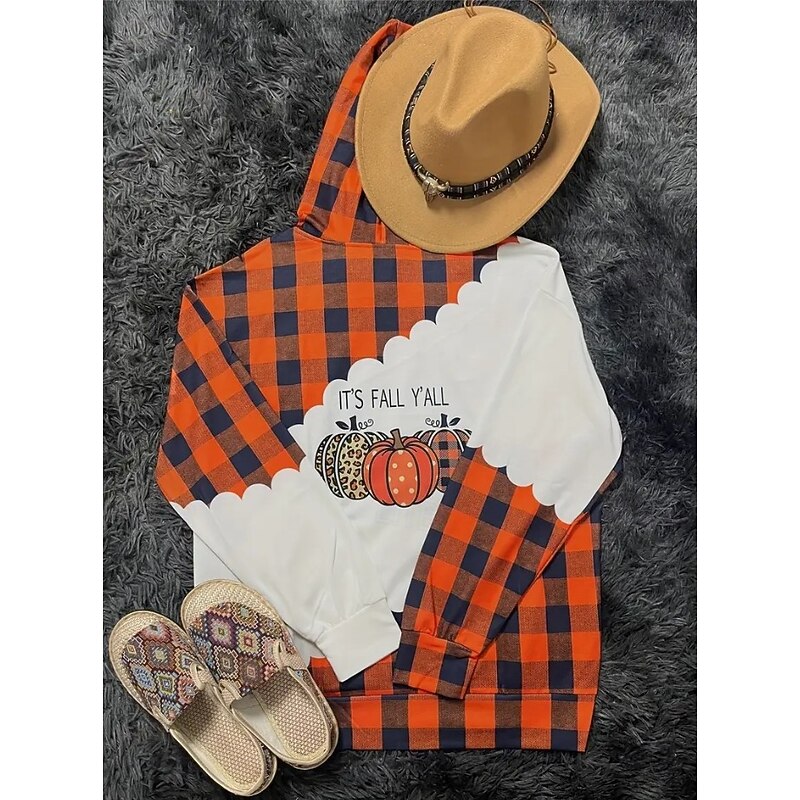 Halloween Women's Pullover Hoodie Sweatshirt Pumpkin Graphic Warm Active Vintage Long Sleeve Hooded Regular Tops Home Street Dailywear Purple Orange Dark Blue Spring Fall Winter2