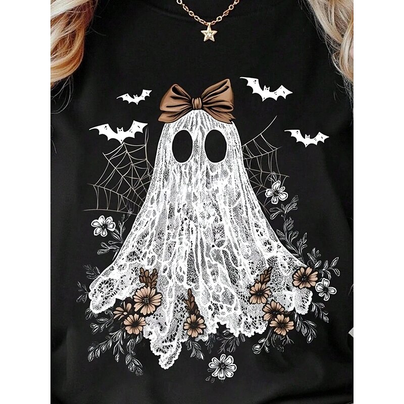 Halloween Women's T shirt Ghost Graphic Skull Vintage Stylish Classic Short Sleeve Crew Neck Round Neck Regular Tops Daily Weekend Print Black Summer Spring Fall3