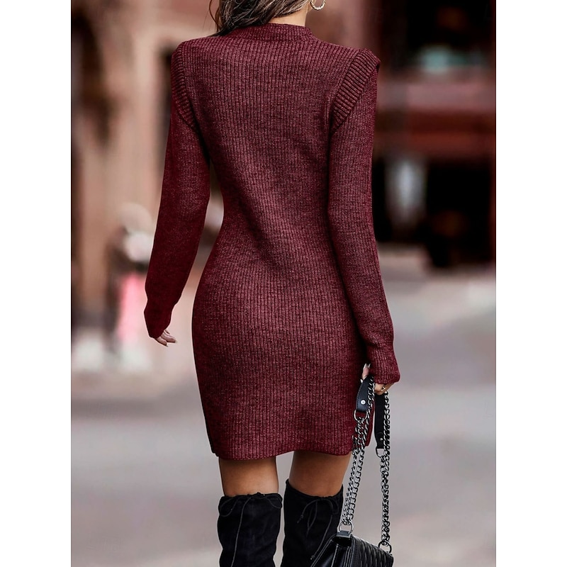 Women's Mini Dress Casual Dress Winter Dress Sheath Dress Fashion Modern Daily Date Weekend Regular Fit Plain Long Sleeve Crew Neck White Wine Khaki Gray Spring Fall Winter Autumn2