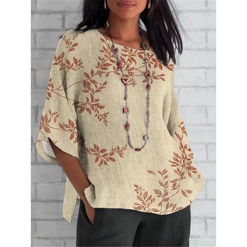 Women's Shirt Floral Daily Casual 3/4 Length Sleeve Crew Neck Regular Tops Daily Holiday Print Yellow Light Green Brown Green Khaki Summer Spring Fall
