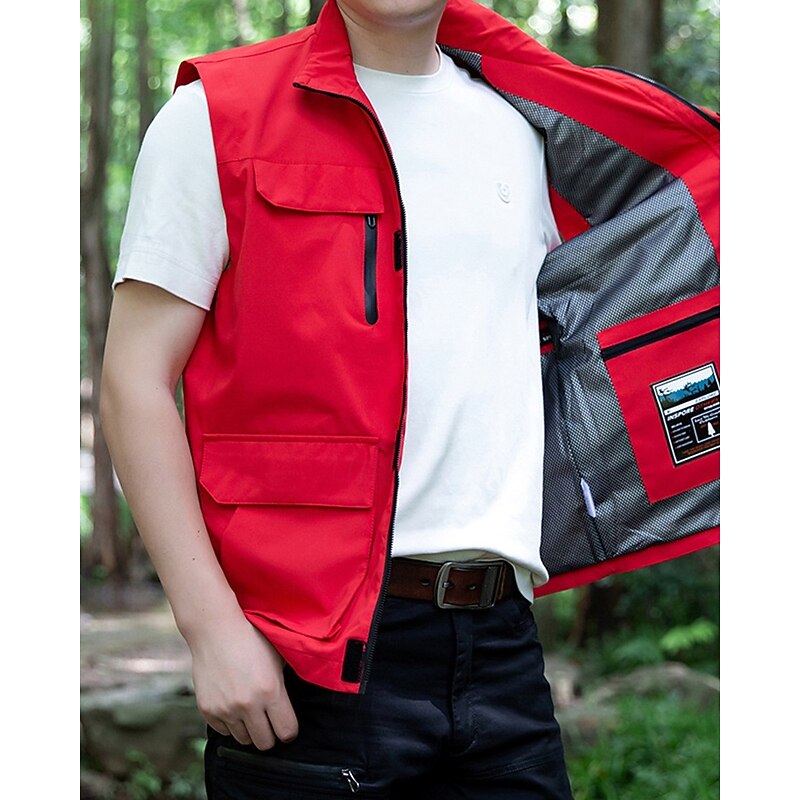 Men's Vest Gilet Outdoor Daily Fashion Casual Spring Fall Pocket Polyester Comfortable Plain Zipper Stand Collar Regular Fit Black Red Blue Khaki Vest2