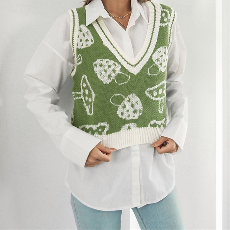 Women's Sweater Vest Pullover Casual Graphic Chunky V Neck Knitted Sleeveless Regular Tops Knit Daily Holiday Going out Purple Green Fall Winter3