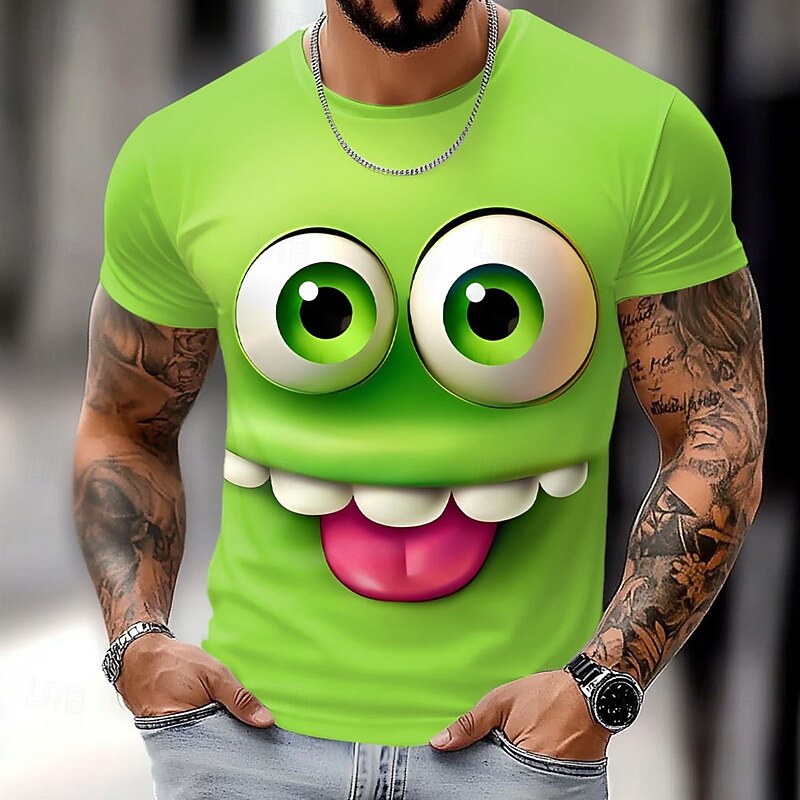 Men's 3D Human face T Shirt Short Sleeve T shirt 3D Print Crew Neck Shirt Fashion Exaggerated Daily Party Street Casual Yellow Light Green Blue Summer Spring All Seasons Clothing Apparel S M L XL XXL4