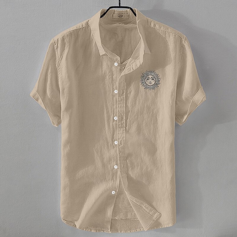 Men's Shirt Linen Shirt Summer Shirt Beach Shirt Button Up Shirt Sunflowers Vacation Casual White Light Green Pink Blue Short Sleeve Turndown Summer Clothing Apparel