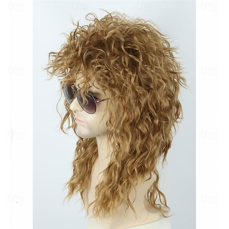 Men or Women 70s 80s Mullet Wig Rock Disco Wigs Long Curly Brown Halloween Costume Wig3