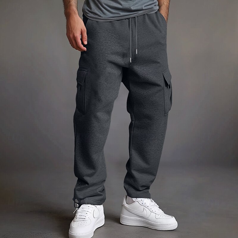 Men's Cargo Pants Fleece Pants Sweatpants Joggers Trousers Elastic Waist Drawstring Multi Pocket Solid Color Plain Windproof Outdoor Full Length Casual Daily Vacation Fashion Black Royal Blue2