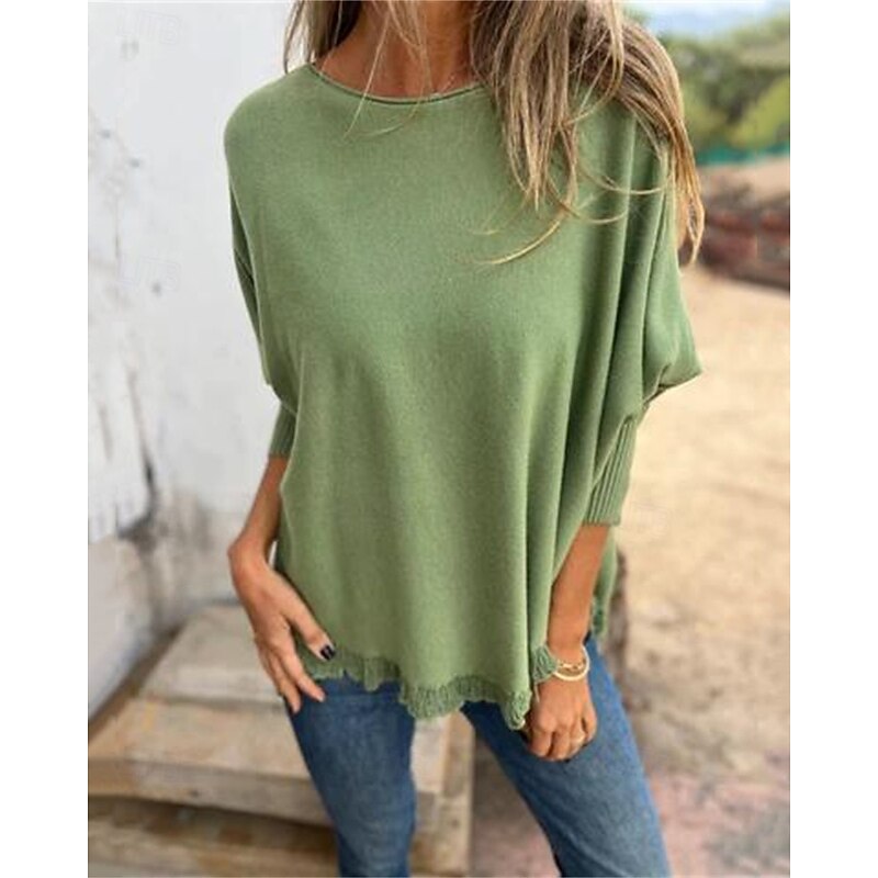 Women's Sweater Pullover Daily Stylish Casual Solid Color Ribbed Crew Neck Knitted Long Sleeve Regular Tops Knit Daily Holiday Going out Black Pink Fall Winter4