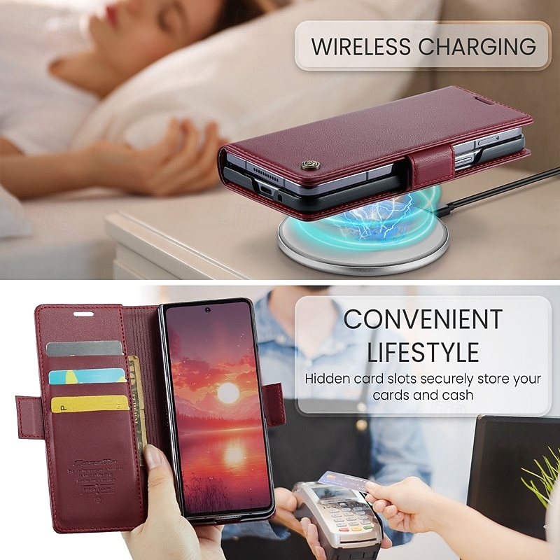 Phone Case For Samsung Galaxy Z Fold 7 Z Fold 6 Z Fold 5 Wallet Case with Stand Holder Magnetic Support Wireless Charging Retro TPU PU Leather4