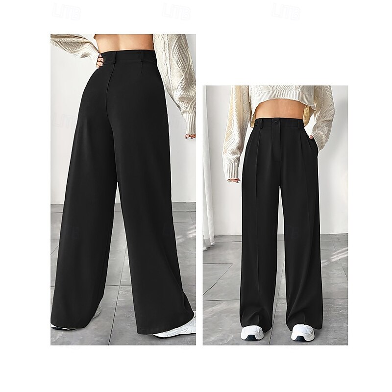 Women's Wide Leg Dress Pants Pants Trousers Fashion Streetwear Full Length High Waist Plain Pocket Breathability Comfortable Street Daily Wear Going out Black Blue Gray Summer Spring Regular Fit2