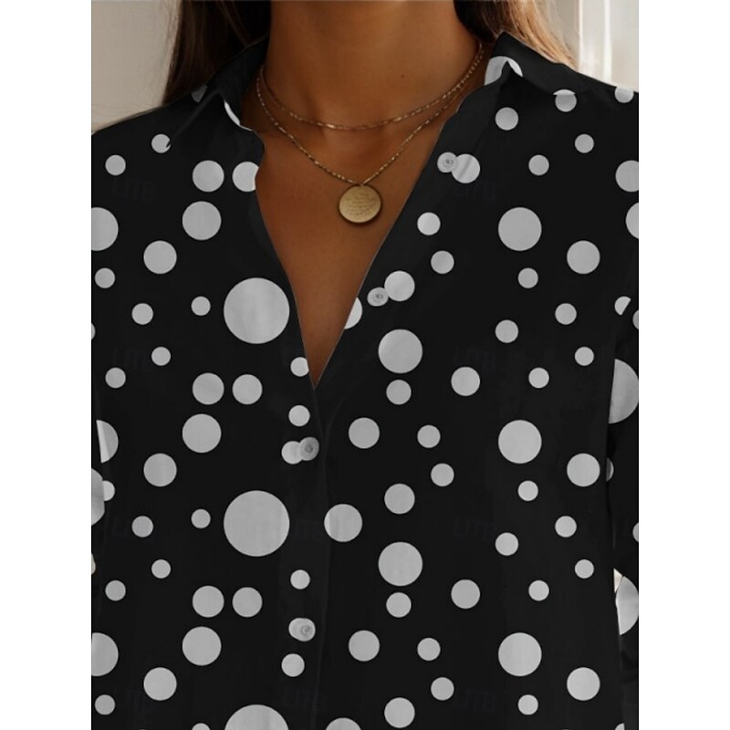 Women's Shirt Geometric Active Daily Stylish Long Sleeve Shirt Collar Regular Tops Daily Holiday Buttons Print Black Spring Fall2