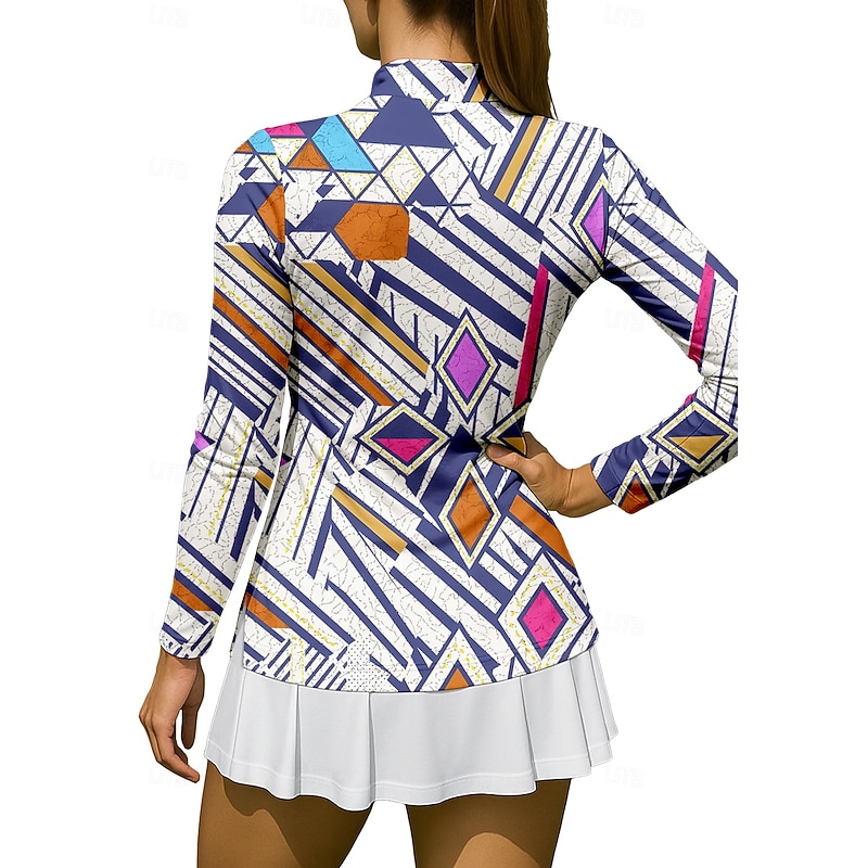 Women's Geometric Sport Shirt Golf Polo Shirt Tennis Shirt Tennis Tee Long Sleeve Zipper Floral UPF50+ UV Resistant High Elasticity Moisture Wicking Breathable Tennis Golf Pickleball Stand Collar Zip2