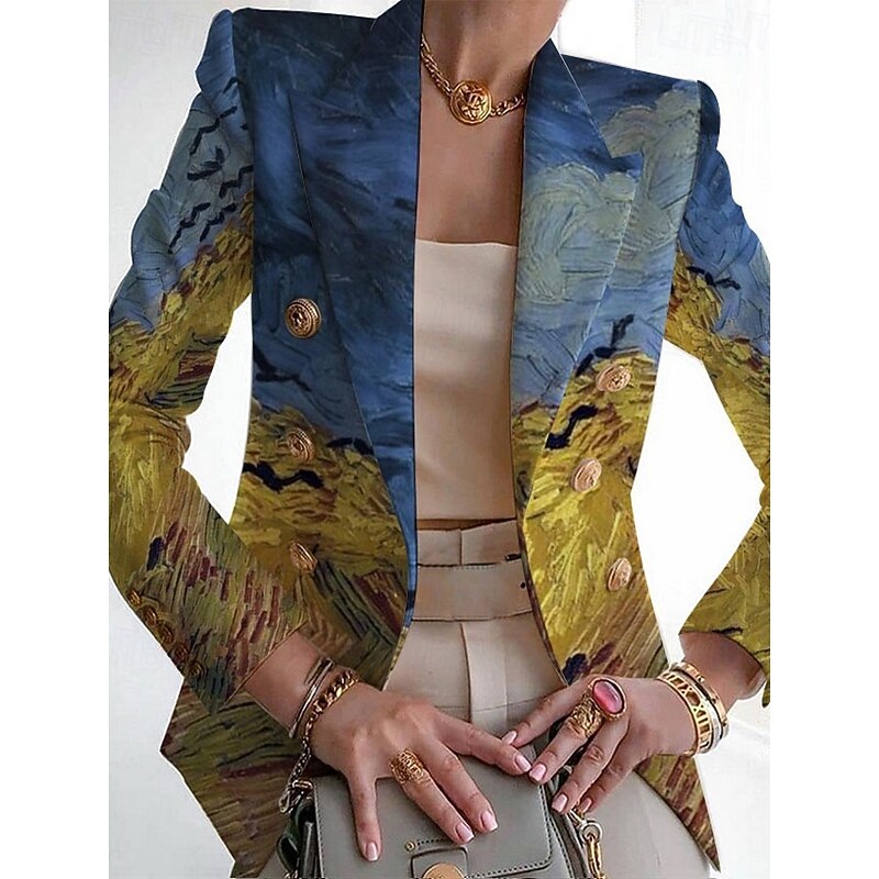 Women's Blazer Comfortable Breathable Pocket Print Casual Floral Office Street Casual Daily Wear Double Breasted Regular Turndown Regular Fit Long Sleeve Outerwear White Red Blue Summer Spring4