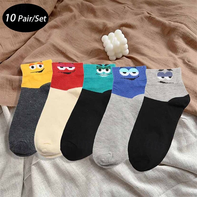 Men's 10 Pairs Multi Packs Socks Running Socks Casual Socks Rainbow Color Cartoon Vacation Sports & Outdoor Daily Basic Medium Spring Fall Fashion Casual