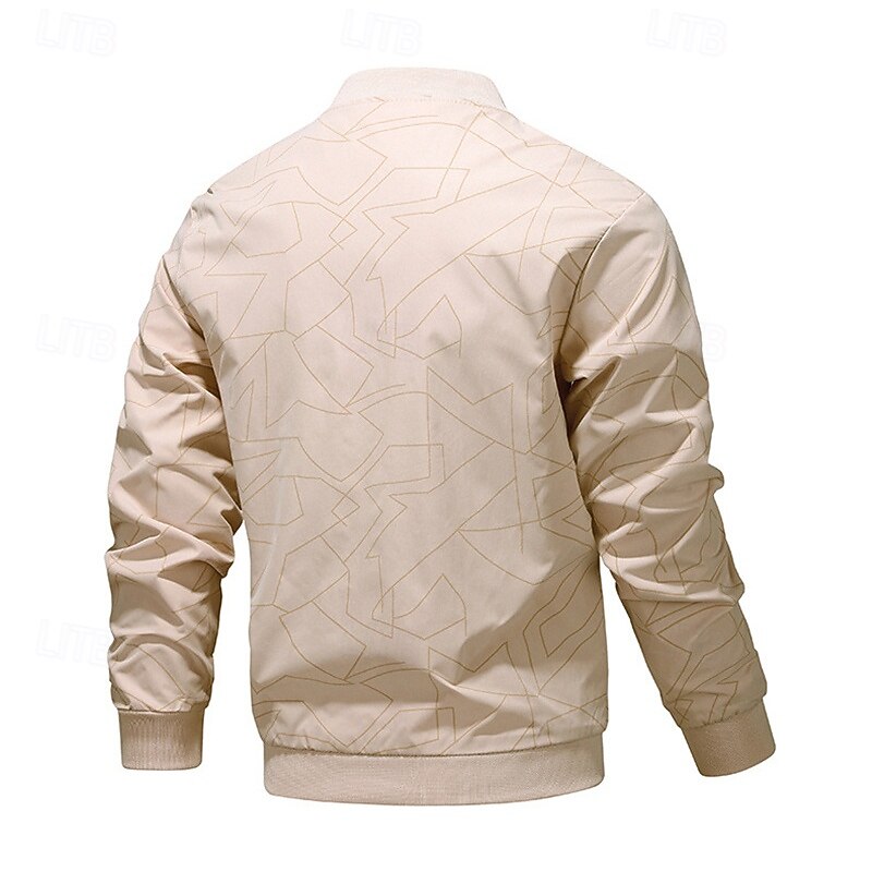 Men's Lightweight Jacket Casual Jacket Vacation Daily Pocket Spring Fall Geometic Fashion Classic Stand Collar Regular Black Army Green Beige Jacket2
