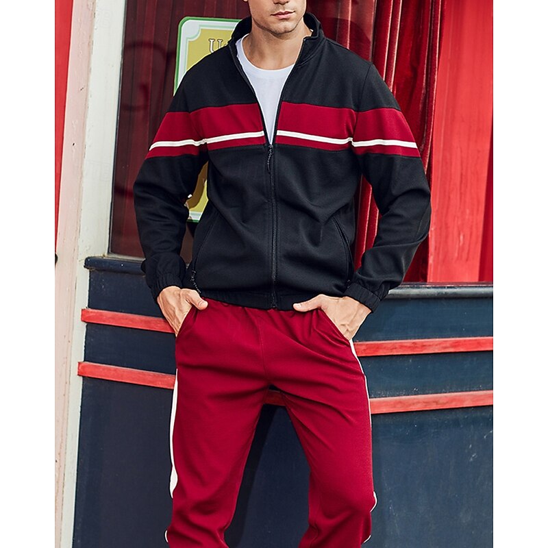 Men's Lightweight Jacket Casual Jacket Set Vacation Daily Pocket 2 Piece Spring Fall Color Block Fashion Classic Stand Collar Regular Black Green Khaki Jacket2