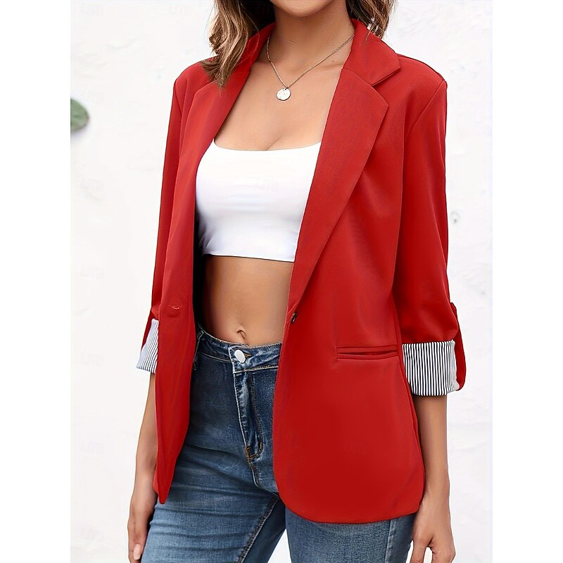 Women's Blazer Comfortable Breathable Buttons Fashion Modern Plain Work Daily Regular Turndown Regular Fit Long Sleeve Outerwear Black Red Burgundy Spring Fall2