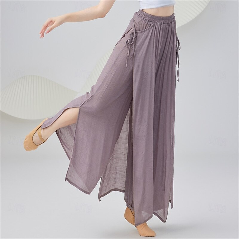 Women's Cotton-Linen Dance Practice Pants – Flowy Wide-Leg Trousers for Classical & Modern Dance Rehearsal, High-Waist Long Training Bottoms2