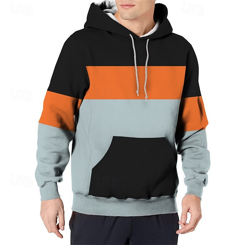 Men's Hoodie Black Blue Orange Hooded Color Block Pocket Sports & Outdoor Daily Holiday Polyester Streetwear Basic Casual Spring Autumn / Fall Clothing Apparel Hoodies Sweatshirts