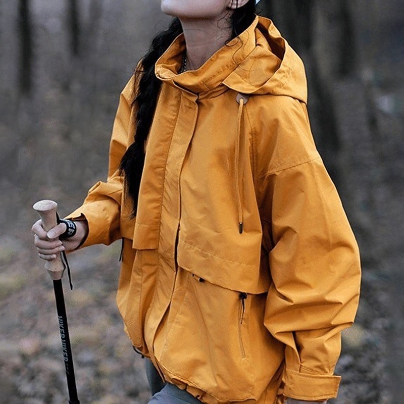 Women's Windbreaker Softshell Jacket Hiking Jacket Outdoor Waterproof Windproof Hiking Outfits Hiking Clothes Spring Autumn / Fall Top Camping / Hiking / Caving Running Solid Color Black Yellow Khaki