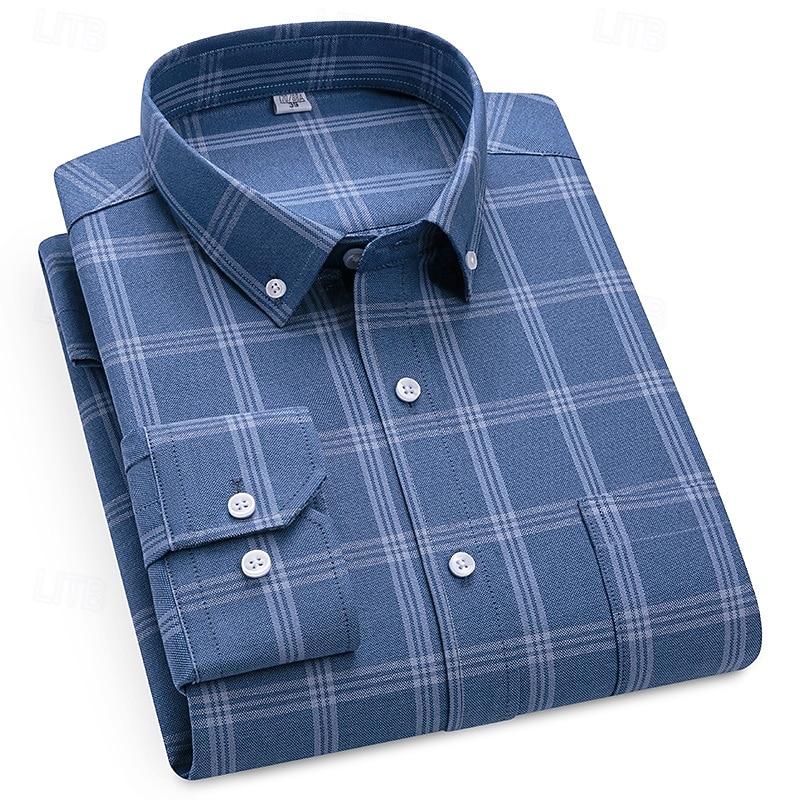 Men's Shirt Dress Shirt Button Down Shirt Oxford Shirt Plaid Shirt Collared Shirt Plaid / Striped / Chevron / Round Daily Wear Corporate Clothing Yellow Dark Navy Blue Sky Blue Long Sleeve Shirt2