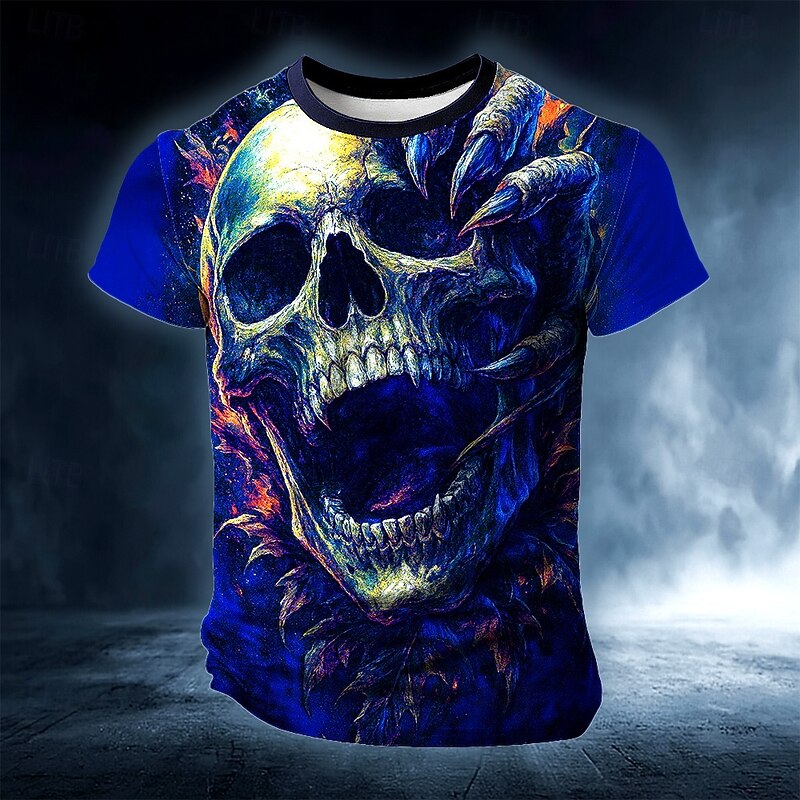 Halloween Men's Skull Optical Illusion 3D T Shirt Short Sleeve T shirt 3D Print Crew Neck Shirt Exaggerated Designer 3D Party Street Casual Red Blue Green Summer Spring All Seasons Clothing Apparel S3