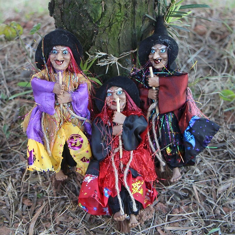 Halloween Witch Dolls Decoration Accessories Scary Figurines Prop Craft Ornaments Hanging Ghost Pendant for Garden Haunted House Bars Party Decor