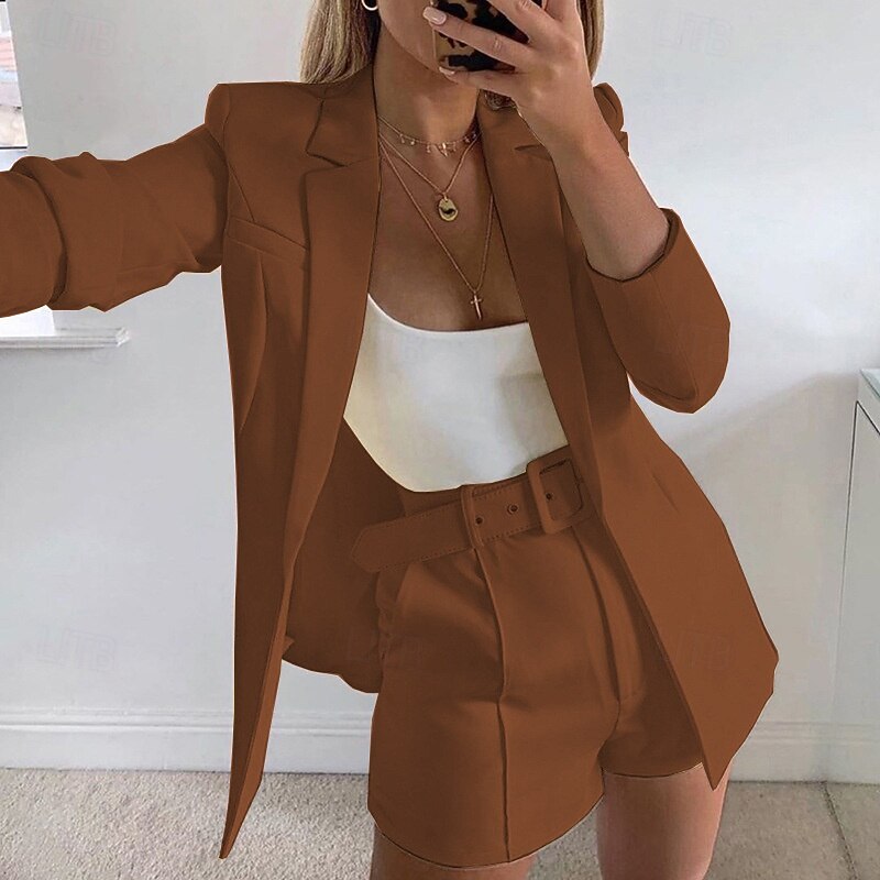 Women's Blazer Comfortable Breathable Slim Fit Fashion Modern Plain Work Daily Regular Turndown Regular Fit Long Sleeve Outerwear Yellow Blue Dark Green Spring Fall2