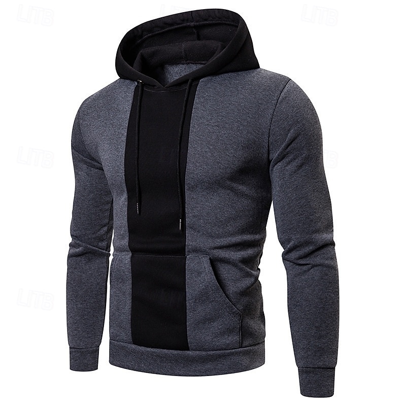 Men's Hoodie Fleece Hoodie Black Army Green Navy Blue Gray Hooded Plain Patchwork Sports & Outdoor Casual Daily Streetwear Cool Designer Spring &  Fall Clothing Apparel Hoodies Sweatshirts