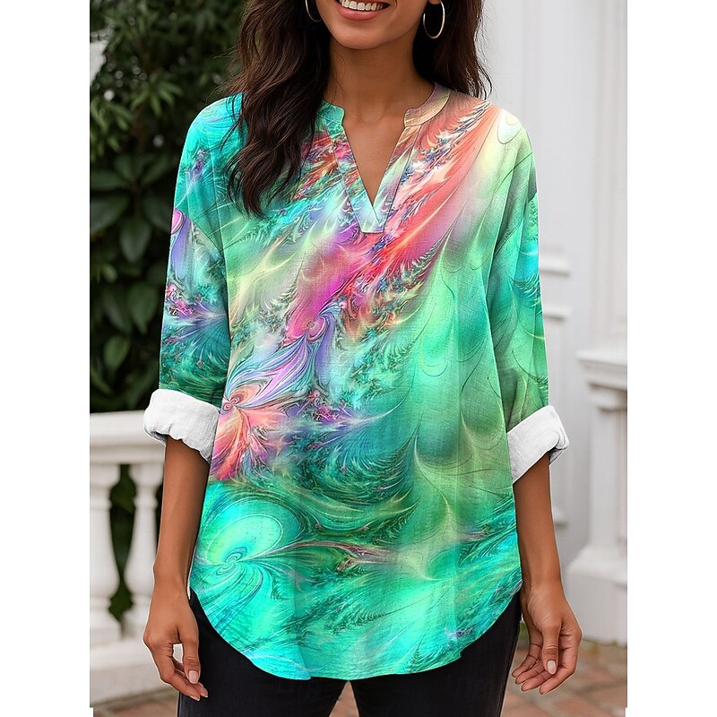 Women's Blouse Tunic V Neck Long Sleeve Boho Casual Tops Ombre Graphic Vintage Daily Stylish Regular Tops Daily Print Blue Purple Orange Green Spring Fall3