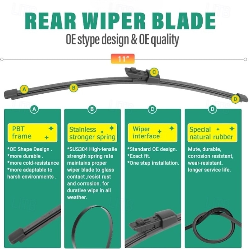 Windshield Wiper Blades Replacement for VW Volkswagen Golf 6/7/8 Premium All Weather Front Rear Wipers Set - OEM Quality2